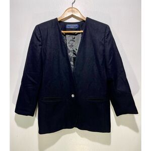 Norton Mcnaughton petites 100% black wool blazer jacket preppy winter women 6